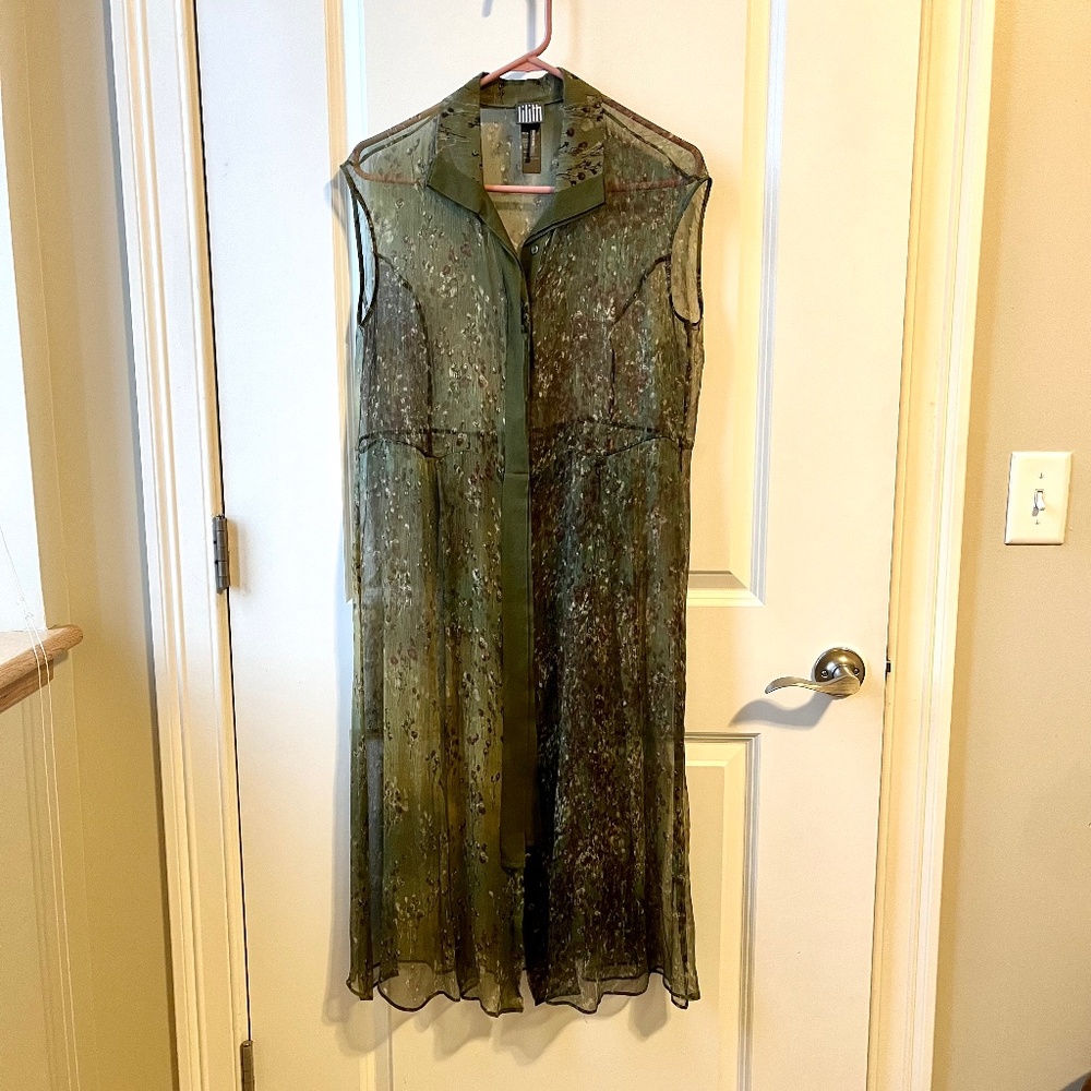Lilith Paris Sheer Silk Green Maxi Tunic